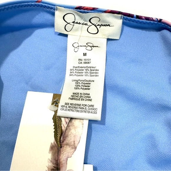 Jessica Simpson Palmy Days Smocked O-ring Bikini Top Bottom L/M Lilac Palm Tree - Picture 12 of 14